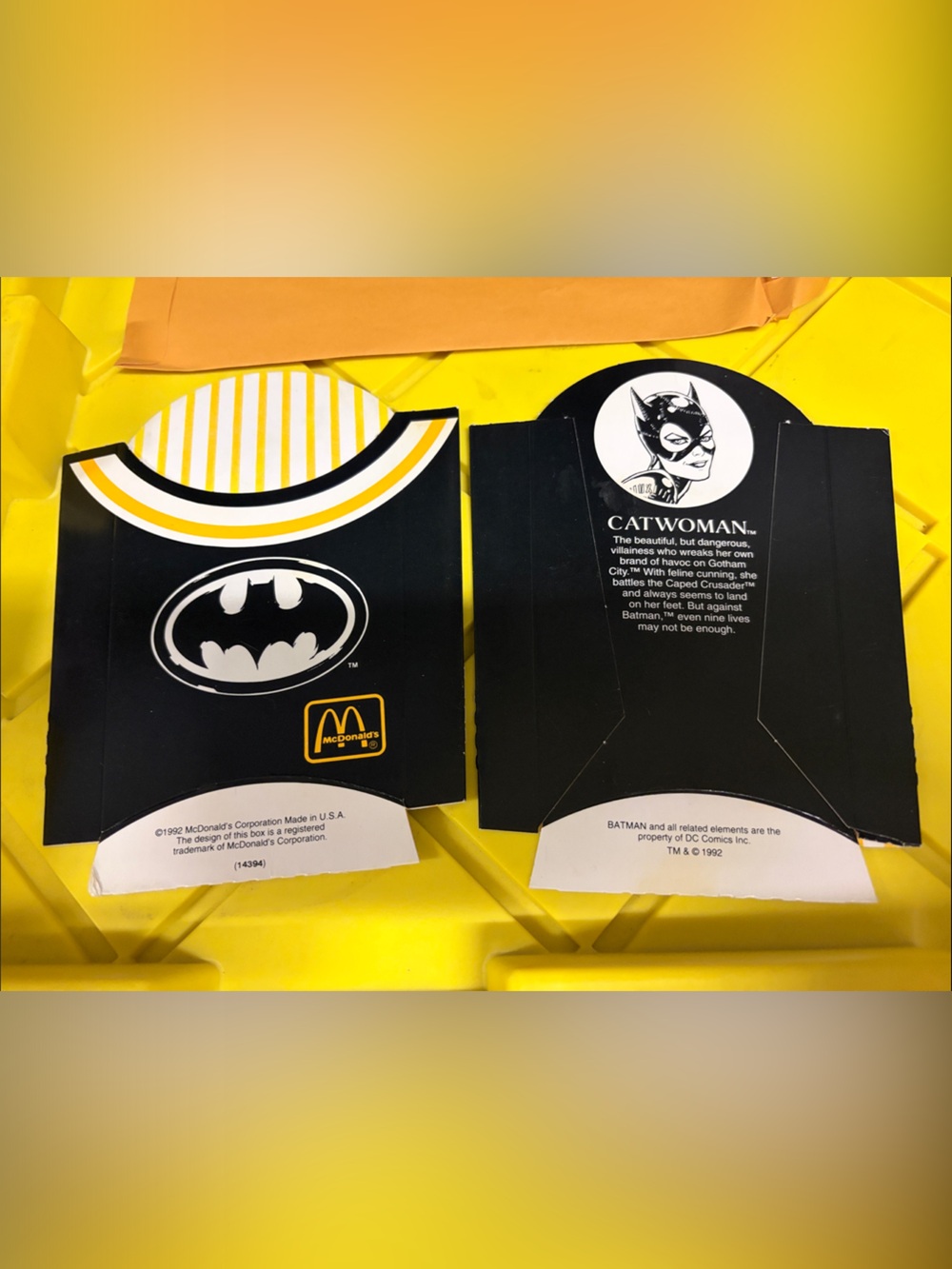1992 McDonald's Catwoman  French Fry box holder set of two Batman DC Comics